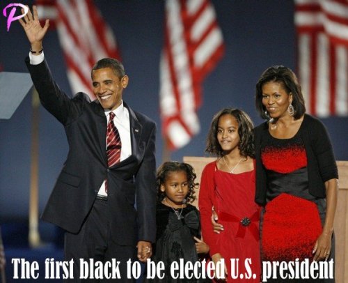 U.S. President-elect Senator Barack Obama (D-IL) stands with his wife Michelle and their daughters Malia (2nd R) and Sasha as they face supporters at his election night rally after being declared the winner of the 2008 U.S. Presidential Campaign in Chicago, November 4, 2008.